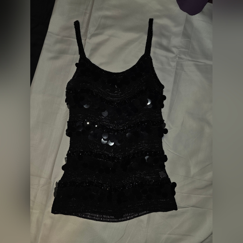 Chic Black Sequin Camisole Top